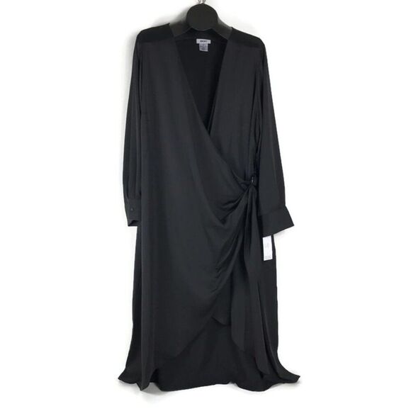 NEW DKNY Faux Wrap Maxi Dress Women's Plus Size 20W Black Unlined Formal Career - Picture 1 of 11